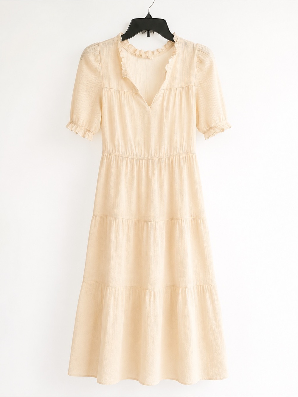 Sweet Wanderer Soft Cream Tiered Midi Dress